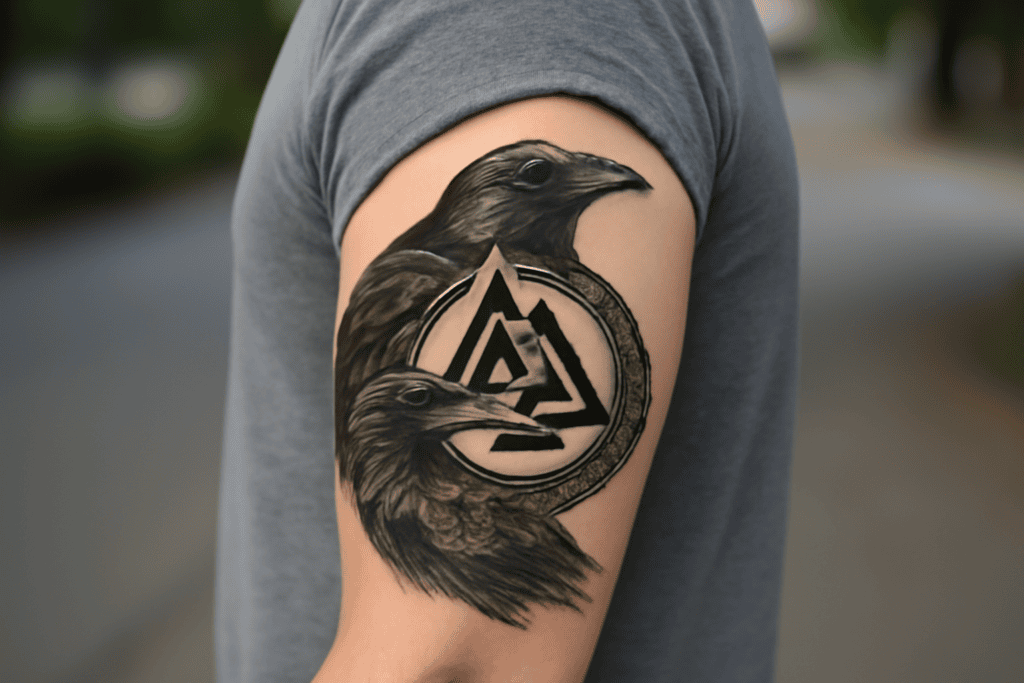 Illustration af huginn muninn tattoo