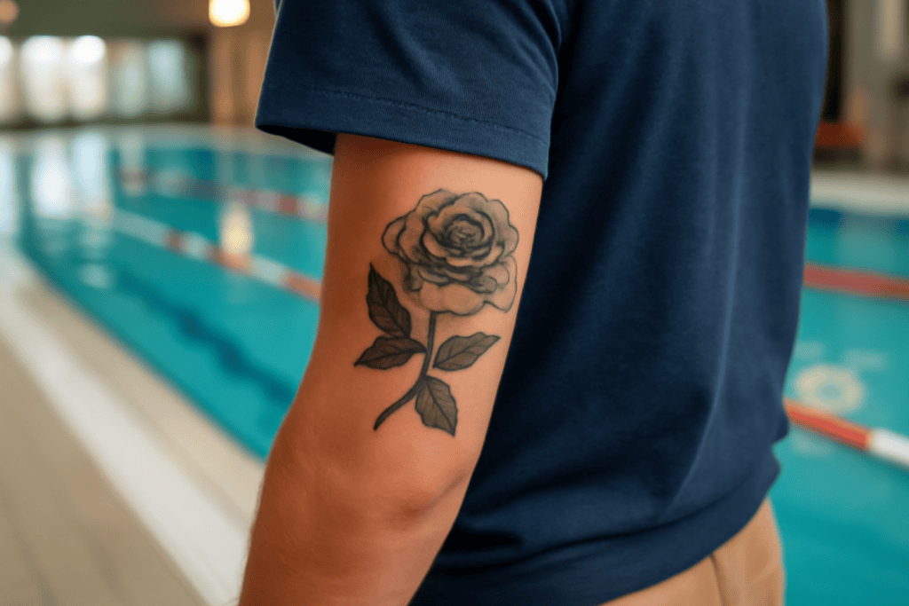 Illustration af hvornår må man gå i svømmehal efter tatovering