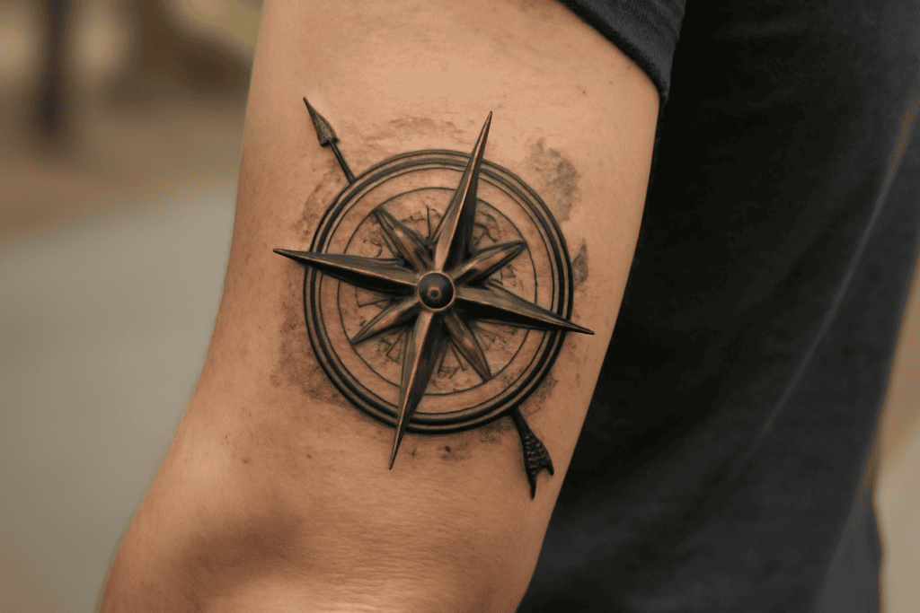 Illustration af kompass tatovering