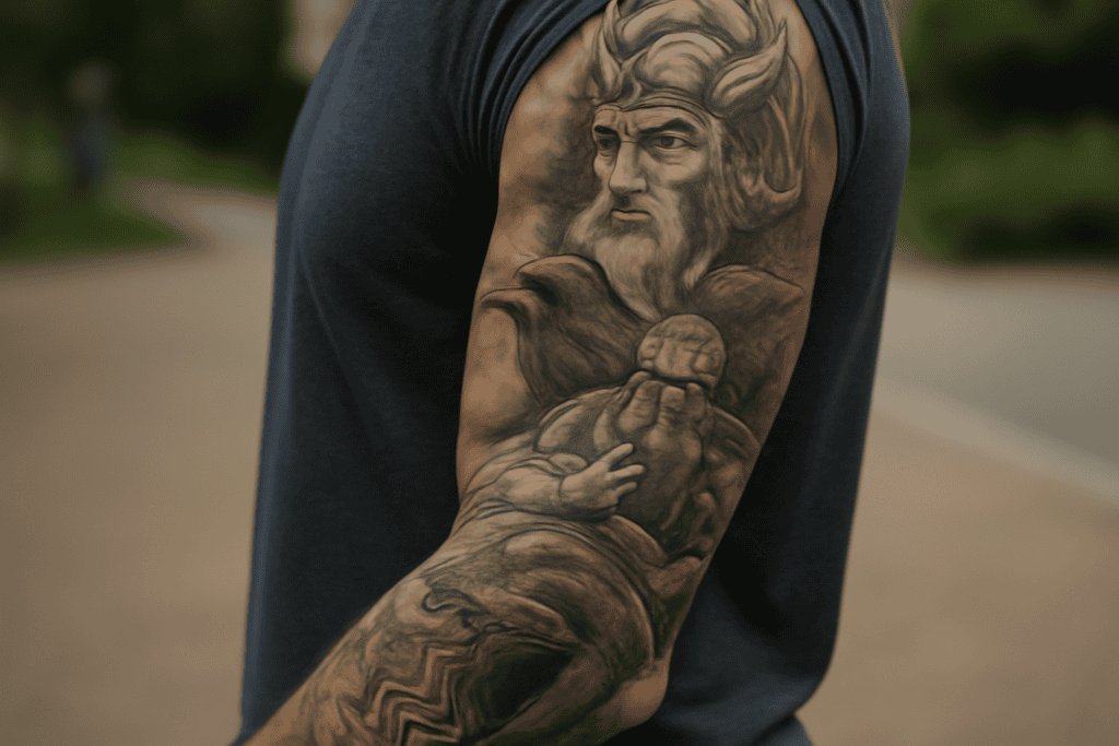 Illustration af nordisk mytologi tattoo sleeve