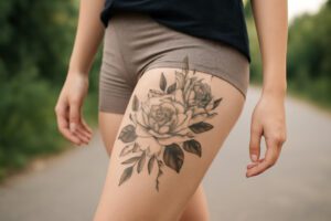 Illustration af tatovering lår dame