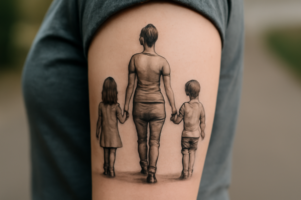 Illustration af tatovering mor og børn