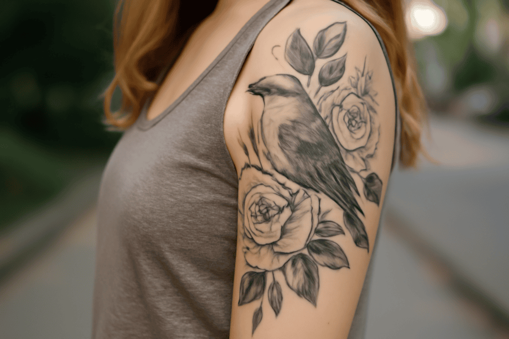 Illustration af tatovering overarm kvinde