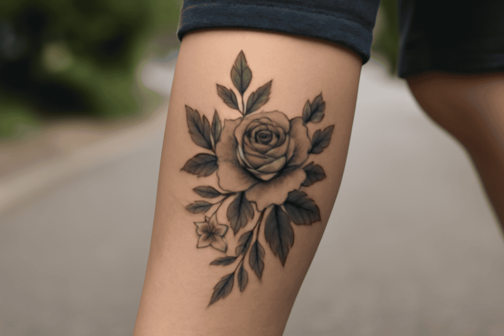 Illustration af tatovering på benet