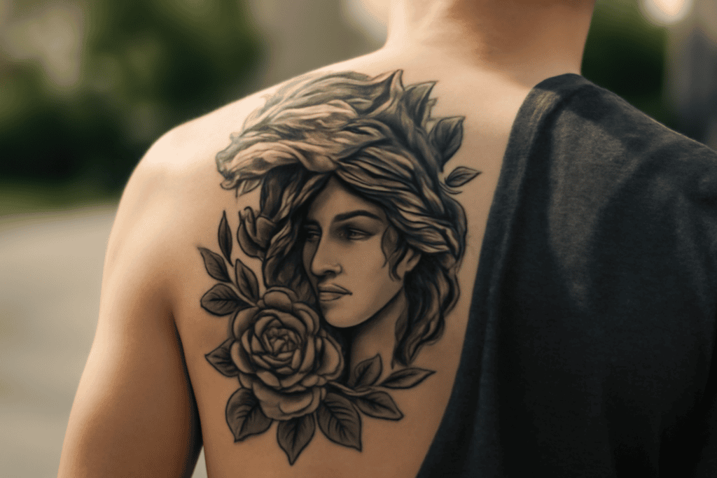 Illustration af tatovering på ryggen