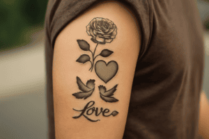 Illustration af tatoveringer der symboliserer kærlighed