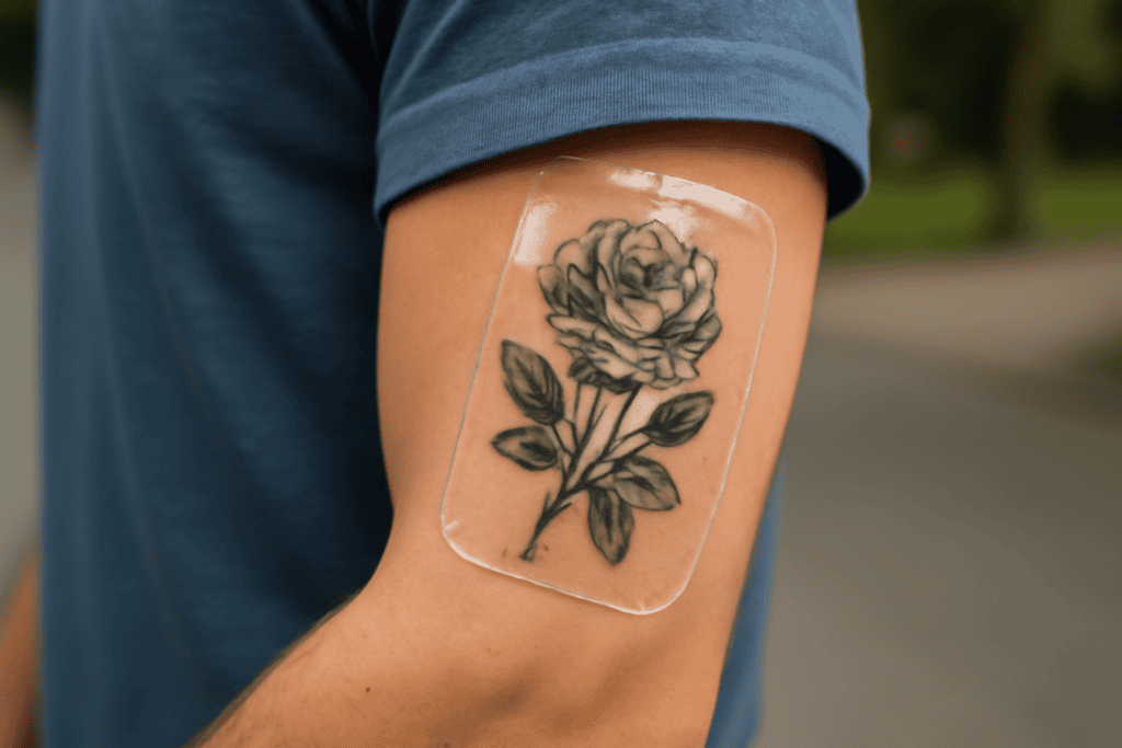 Illustration af vandtæt plaster til tatovering